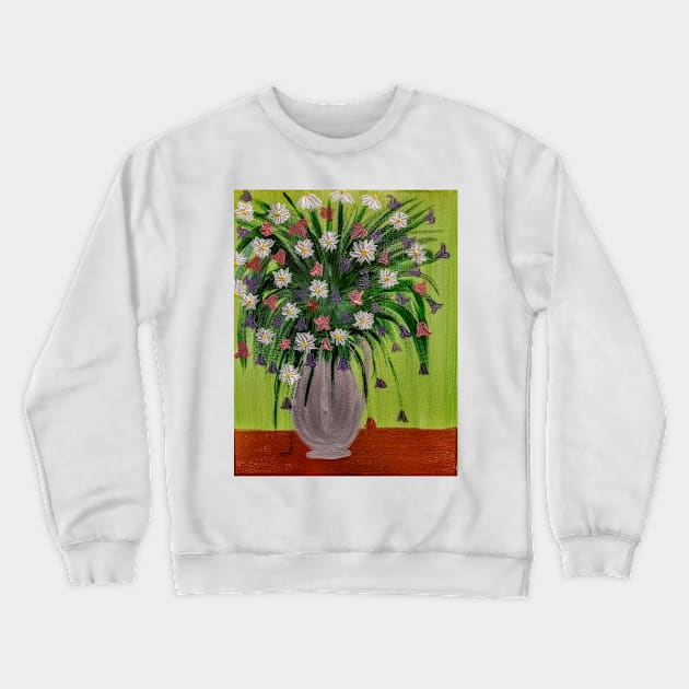 Some abstract mixed flowers in silver jug vase Crewneck Sweatshirt by kkartwork